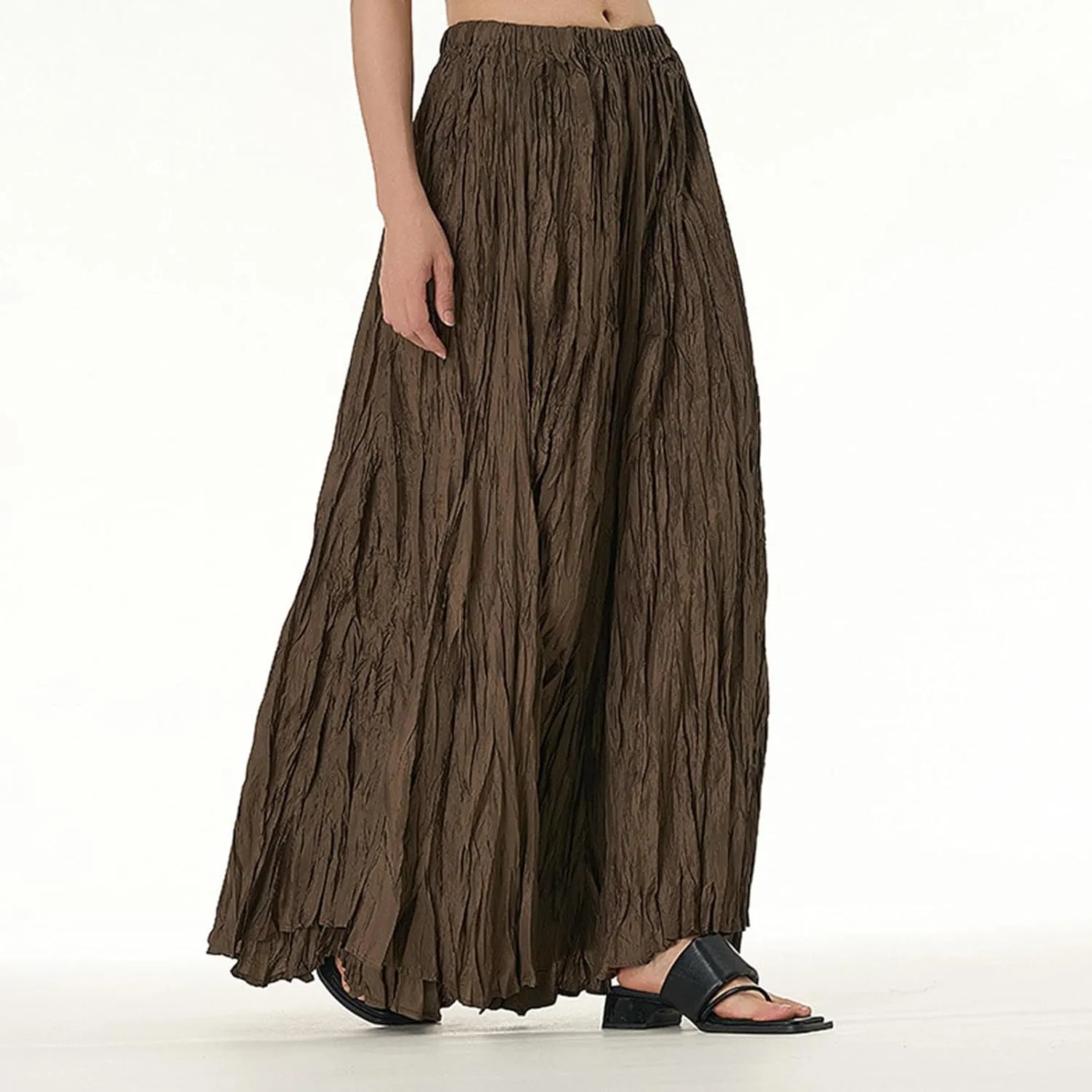 Women's Eleganti Skirts Fluttering Drapey Crinkle Slim Waist Plus Hem Loose Skirt Midi Dress Walking Daily Wear