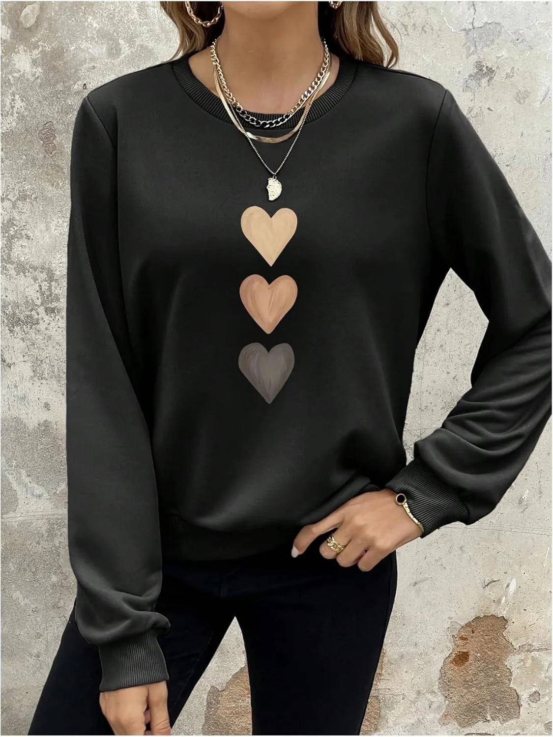 Women's Graphic Print Crewneck Pullover Sweatshirt Long Sleeve Drop Shoulder Tops