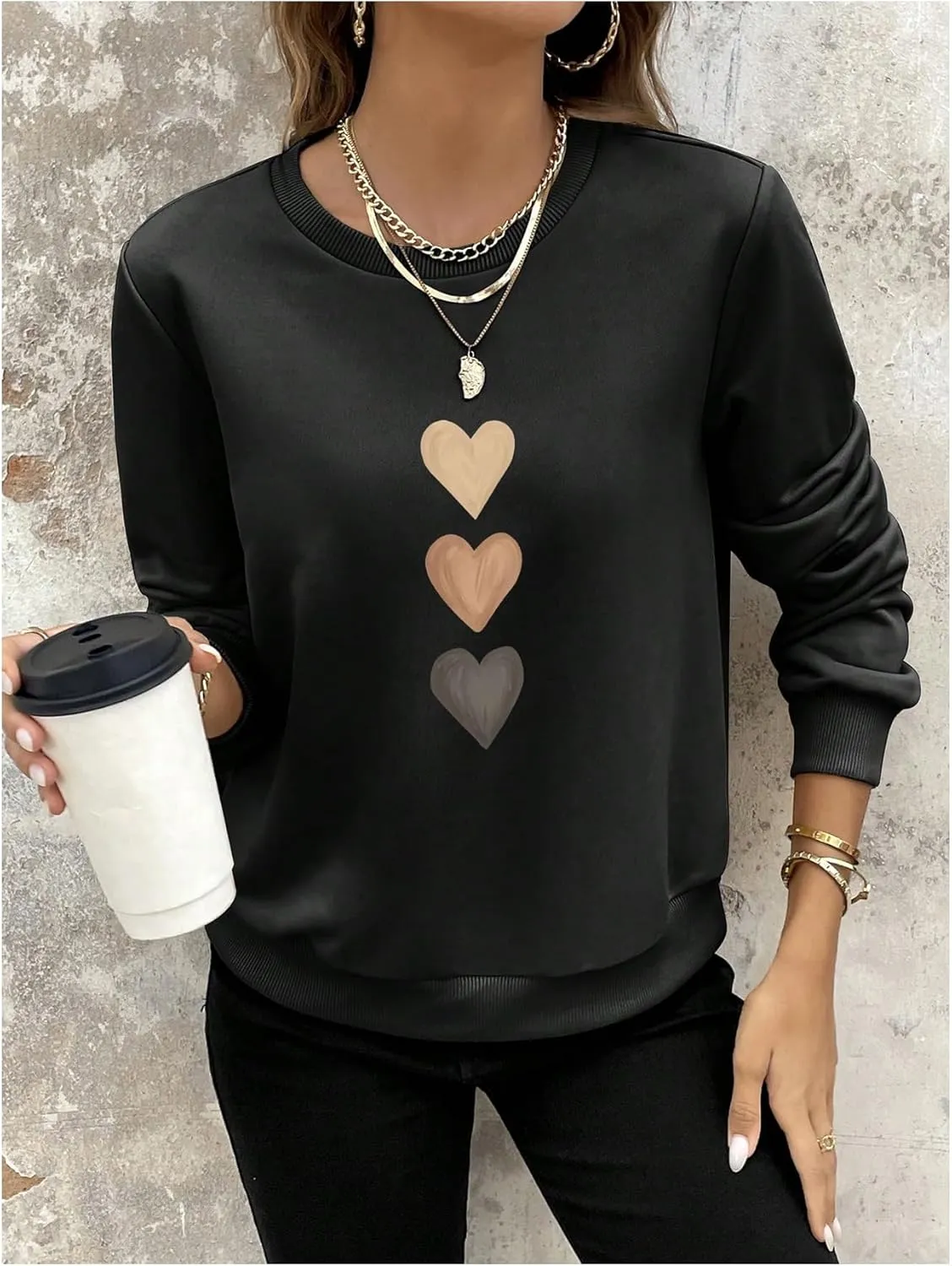 Women's Graphic Print Crewneck Pullover Sweatshirt Long Sleeve Drop Shoulder Tops