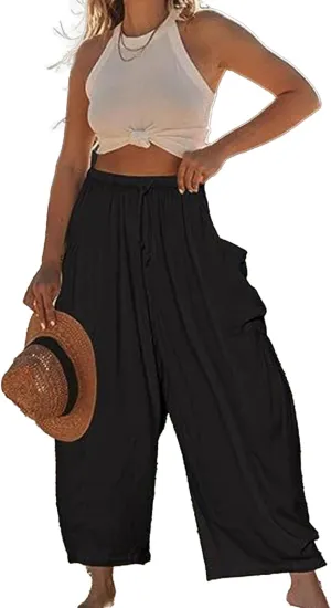 Womens Harem Pants with Pockets for Women, Lightweight Summer Palazzo Pants