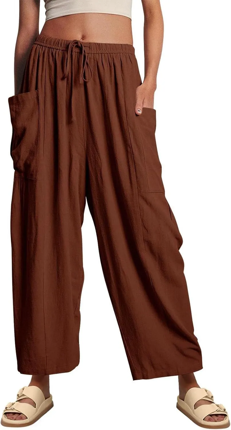 Womens Harem Pants with Pockets for Women, Lightweight Summer Palazzo Pants