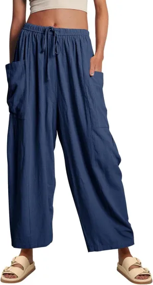 Womens Harem Pants with Pockets for Women, Lightweight Summer Palazzo Pants