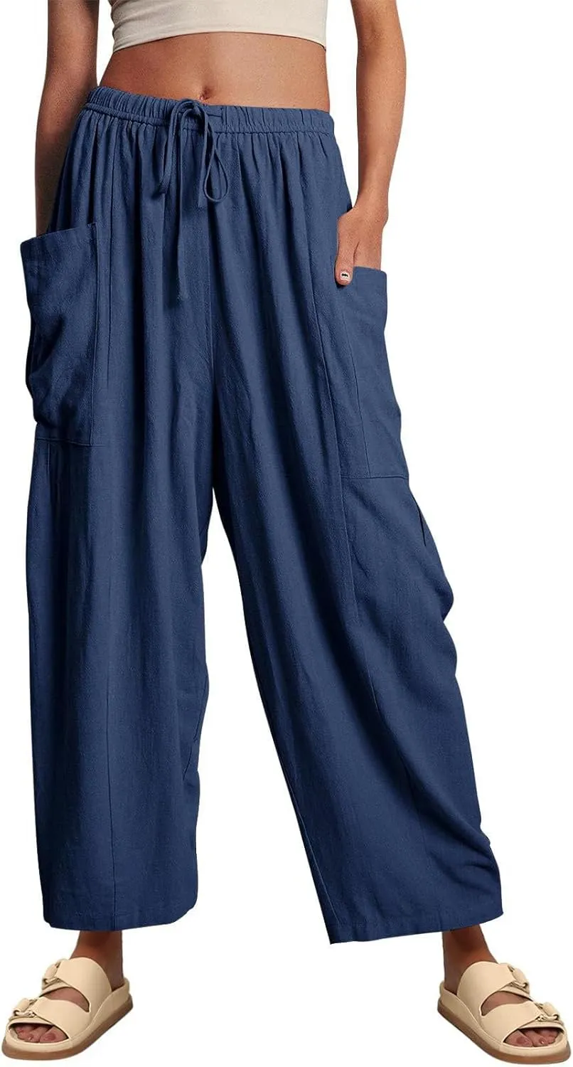 Womens Harem Pants with Pockets for Women, Lightweight Summer Palazzo Pants
