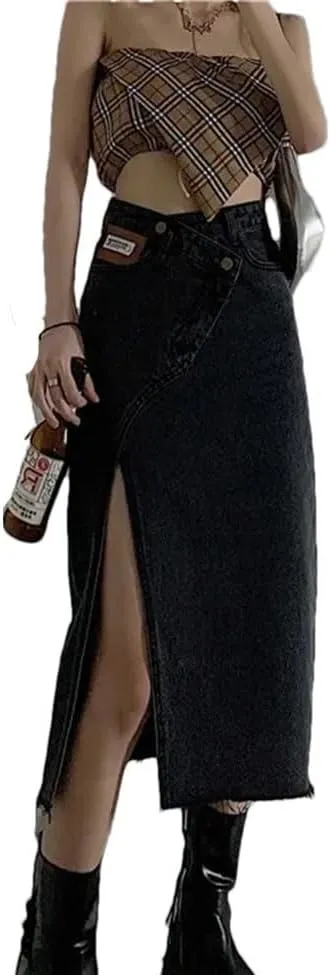 Women's Irregular Split Denim Skirt Summer Women's High-Waisted Slim Long A-Line Bag Hip Denim Skirt