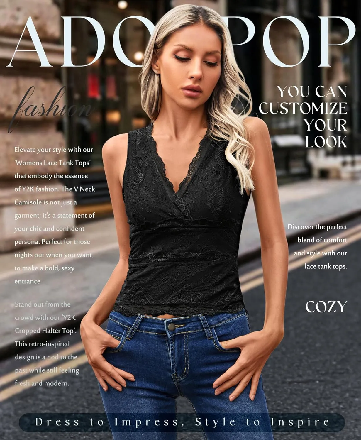 Womens Lace Tank Tops - V Neck Camisole Sleeveless Sexy Going Out Y2K Cropped Halter Vest Top