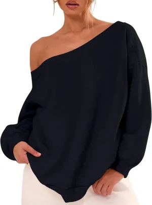 Women's Off The Shoulder Sweatshirt Long Sleeve Drop Shoulder Oversized Pullover Tops Fall Outfits