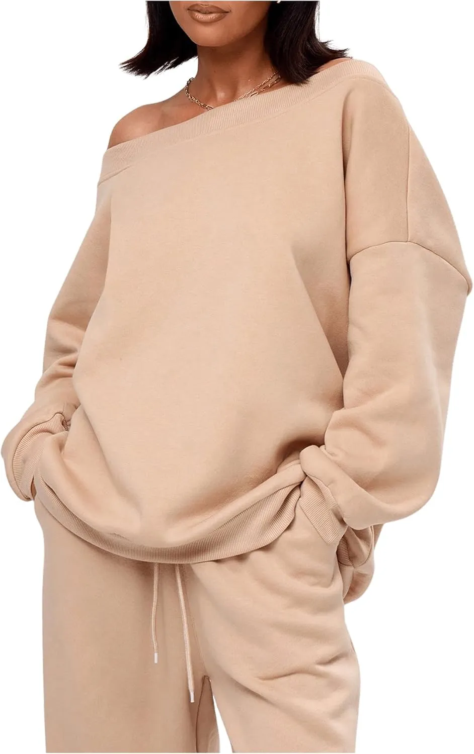 Women's Off The Shoulder Sweatshirt Long Sleeve Drop Shoulder Oversized Pullover Tops Fall Outfits