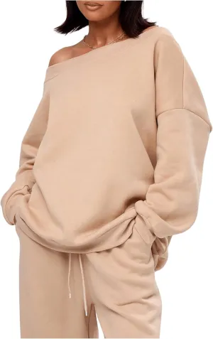 Women's Off The Shoulder Sweatshirt Long Sleeve Drop Shoulder Oversized Pullover Tops Fall Outfits