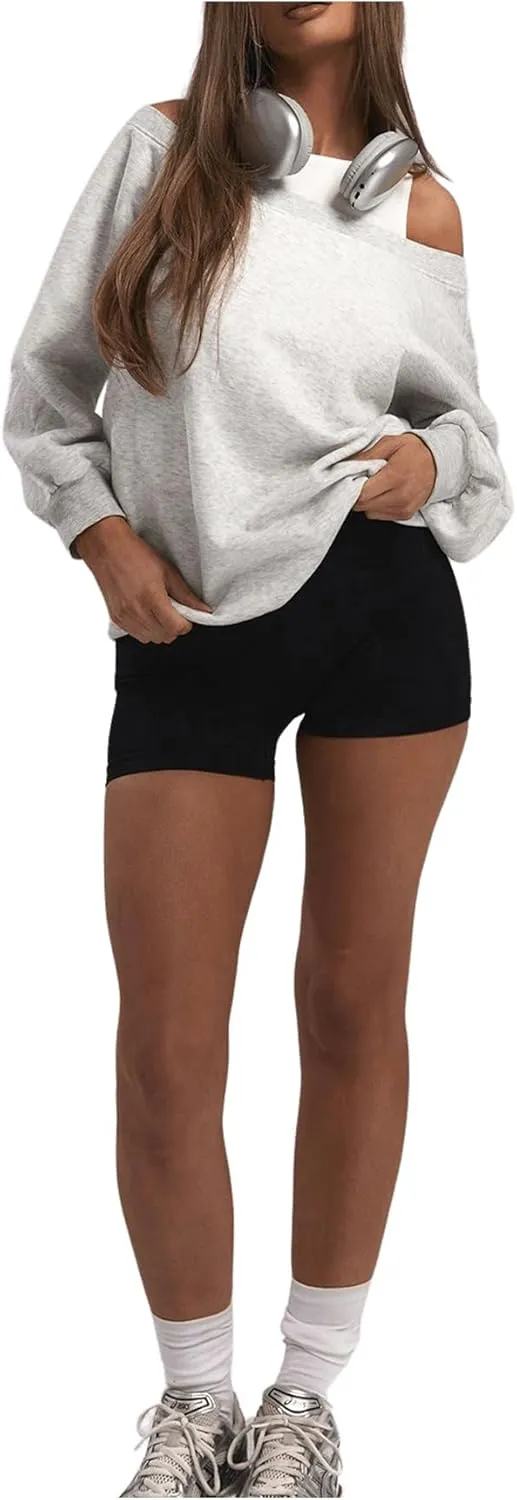 Women's Off The Shoulder Sweatshirt Long Sleeve Drop Shoulder Oversized Pullover Tops Fall Outfits