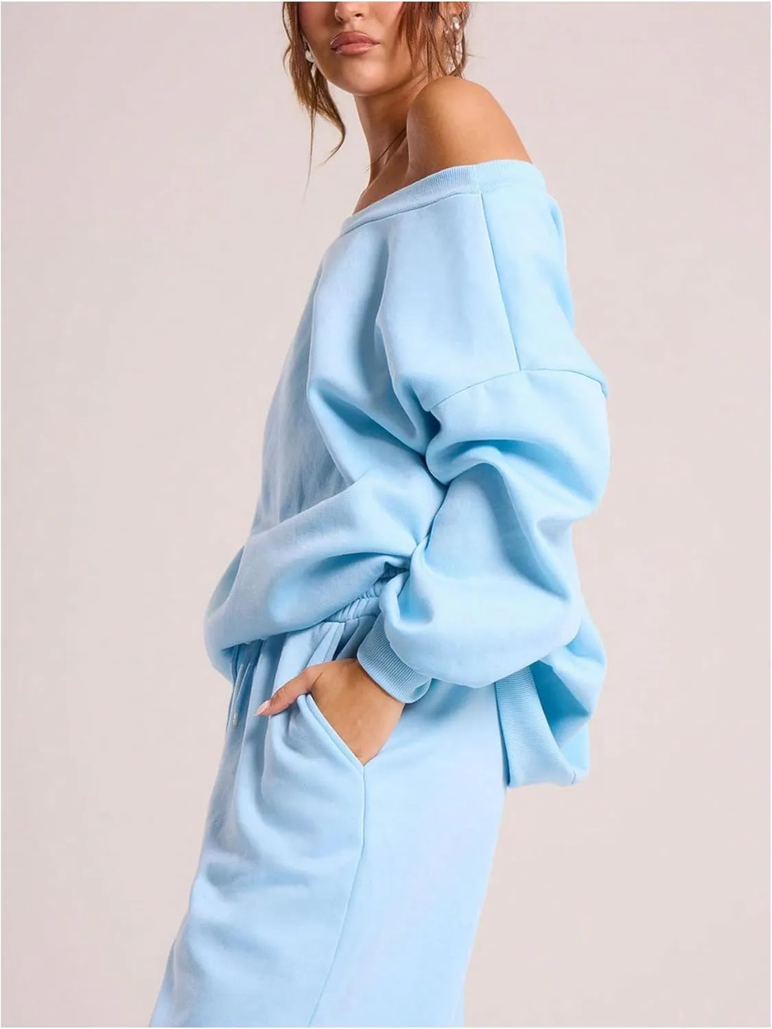 Women's Off The Shoulder Sweatshirt Long Sleeve Drop Shoulder Oversized Pullover Tops Fall Outfits