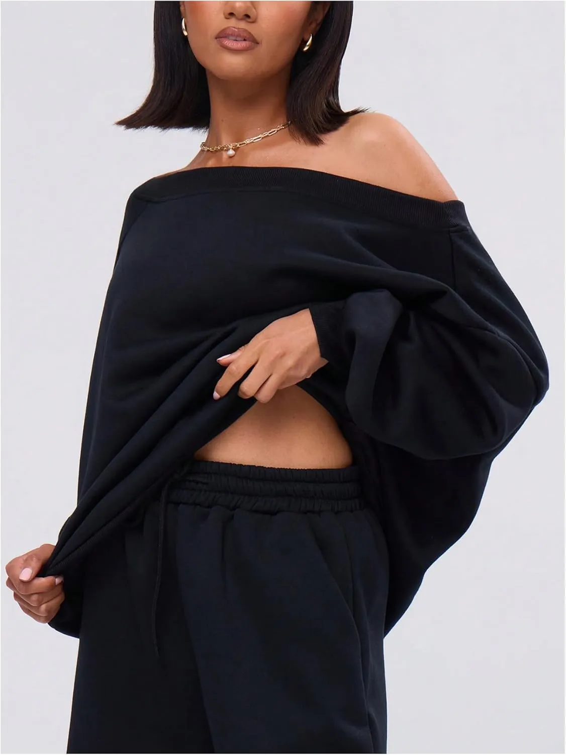 Women's Off The Shoulder Sweatshirt Long Sleeve Drop Shoulder Oversized Pullover Tops Fall Outfits