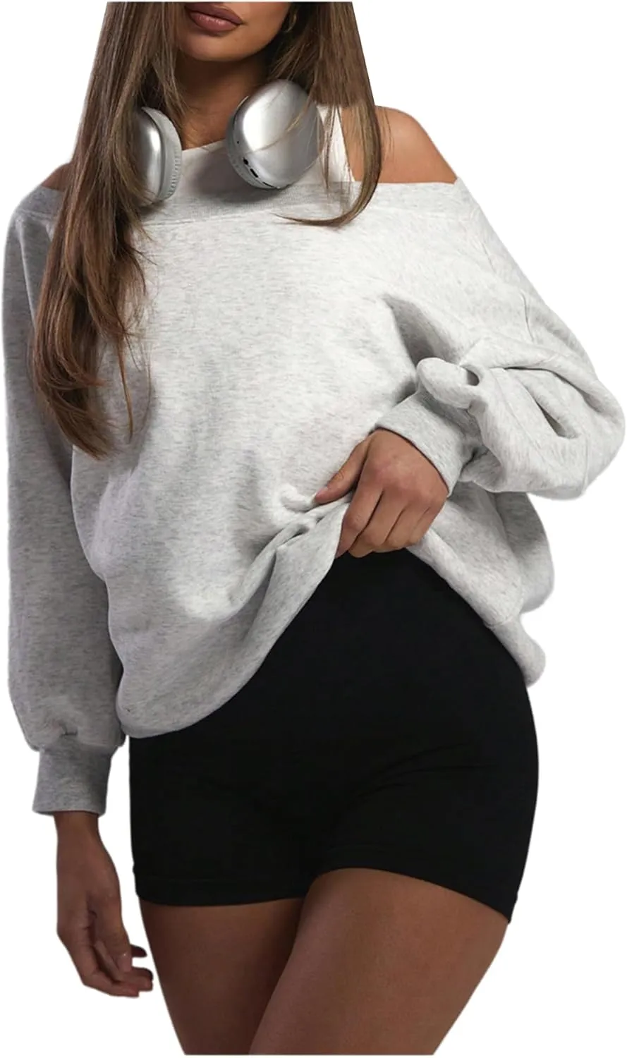 Women's Off The Shoulder Sweatshirt Long Sleeve Drop Shoulder Oversized Pullover Tops Fall Outfits