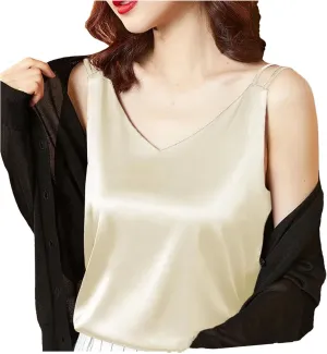 Women's Oversized Camisole Outside V-Neck With Sleeveless Vest Satin Bottom Tops
