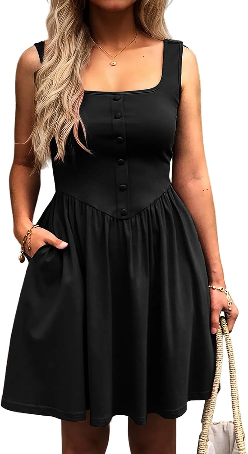 Women's Sleeveless Button Down Casual Mini Dress with Pockets  Soft Summer Dress for Daily Wear