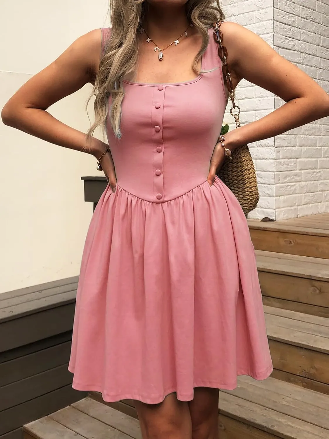 Women's Sleeveless Button Down Casual Mini Dress with Pockets  Soft Summer Dress for Daily Wear
