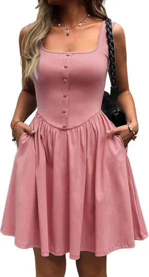 Women's Sleeveless Button Down Casual Mini Dress with Pockets  Soft Summer Dress for Daily Wear