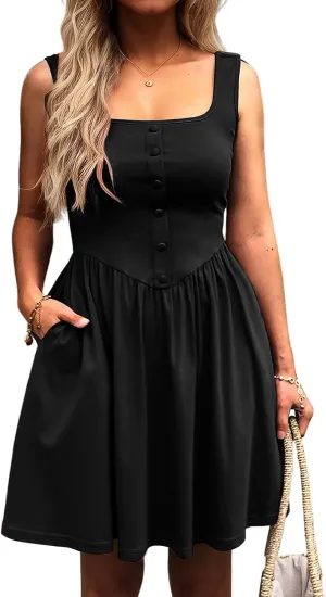 Women's Sleeveless Button Down Casual Mini Dress with Pockets  Soft Summer Dress for Daily Wear