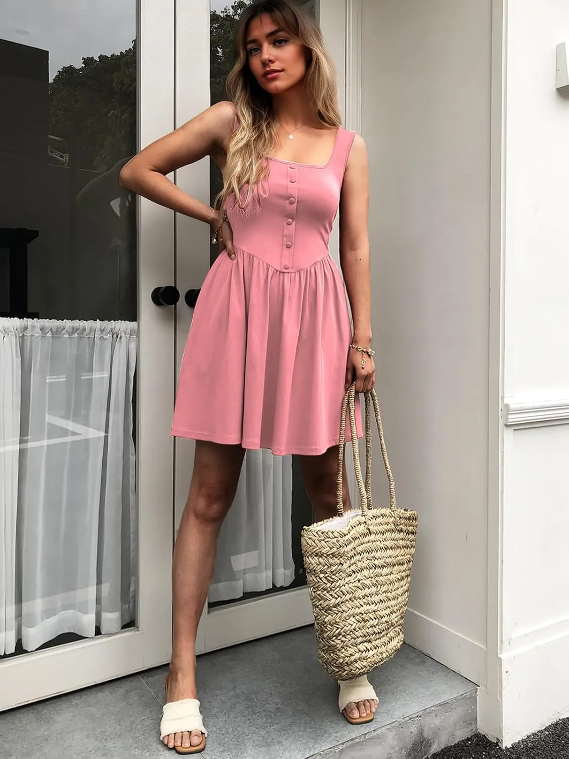 Women's Sleeveless Button Down Casual Mini Dress with Pockets  Soft Summer Dress for Daily Wear