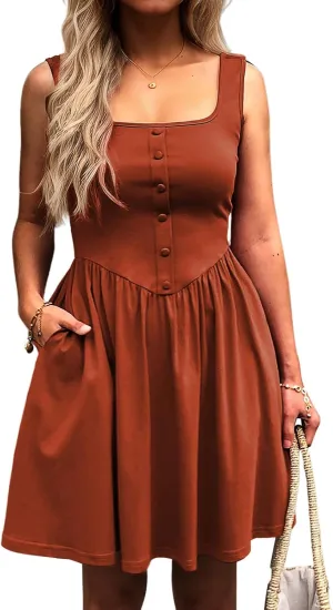 Women's Sleeveless Button Down Casual Mini Dress with Pockets  Soft Summer Dress for Daily Wear