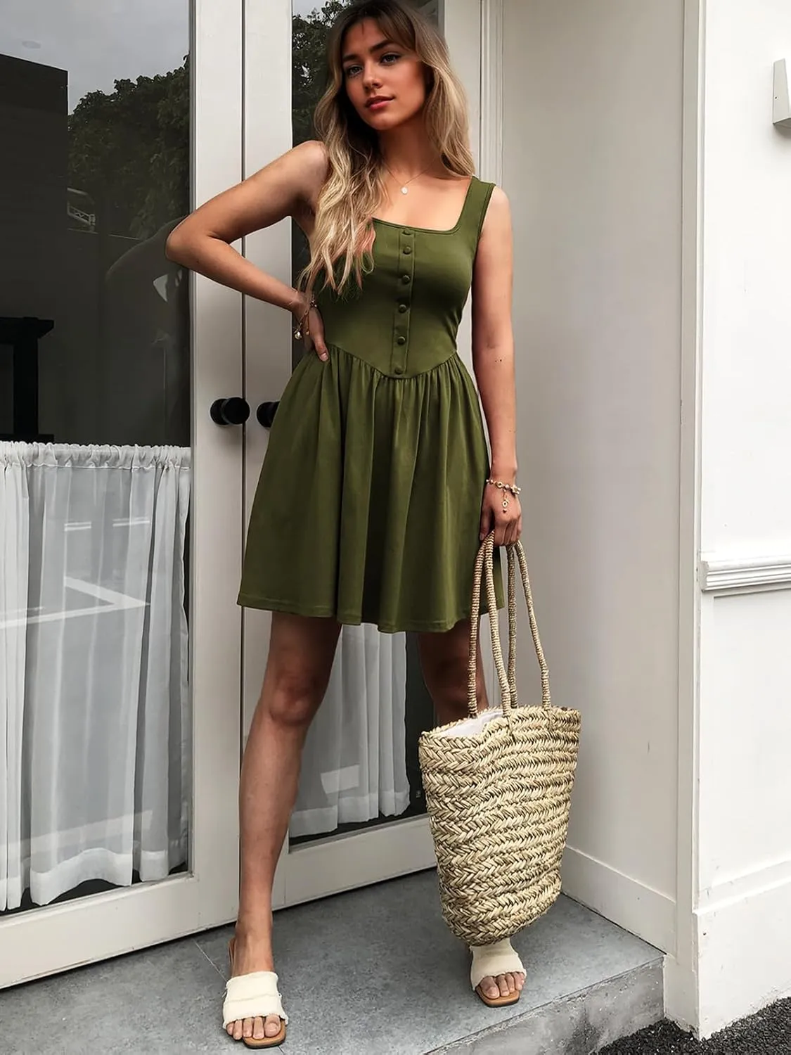 Women's Sleeveless Button Down Casual Mini Dress with Pockets  Soft Summer Dress for Daily Wear