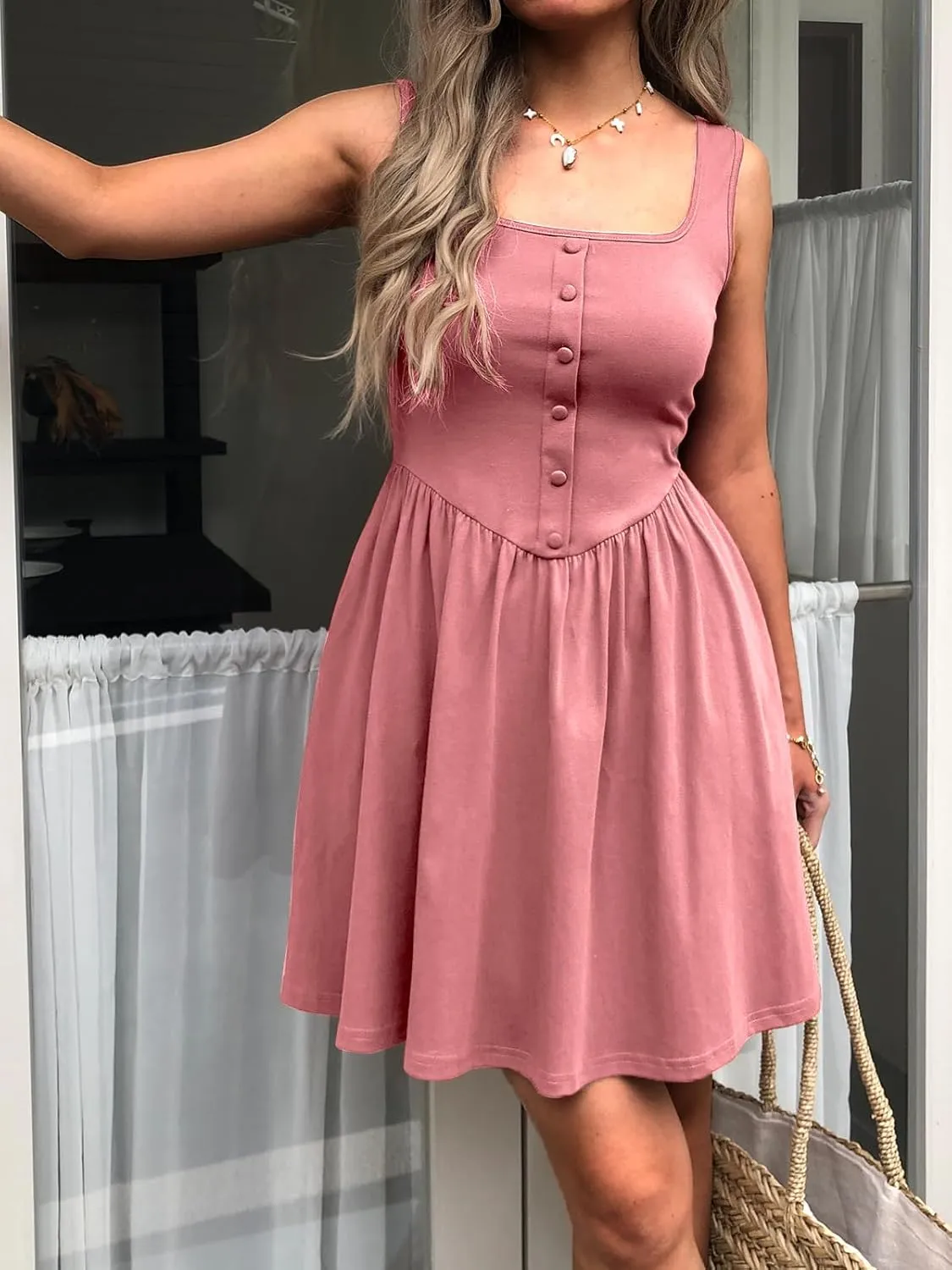 Women's Sleeveless Button Down Casual Mini Dress with Pockets  Soft Summer Dress for Daily Wear