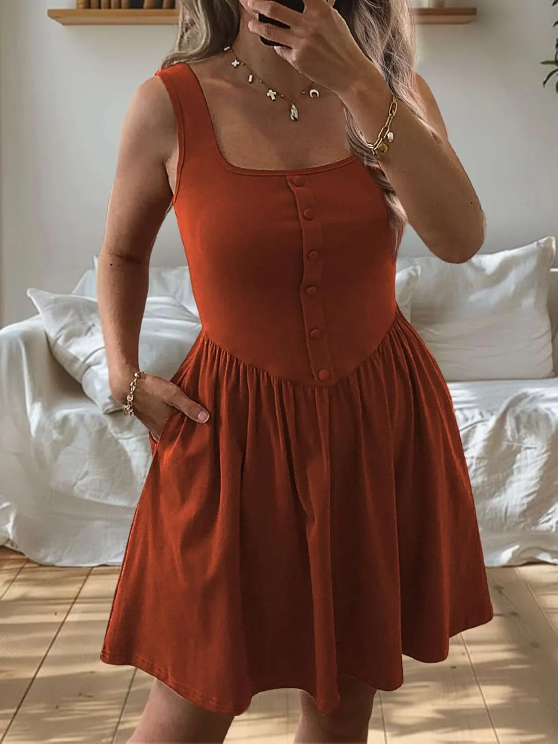 Women's Sleeveless Button Down Casual Mini Dress with Pockets  Soft Summer Dress for Daily Wear