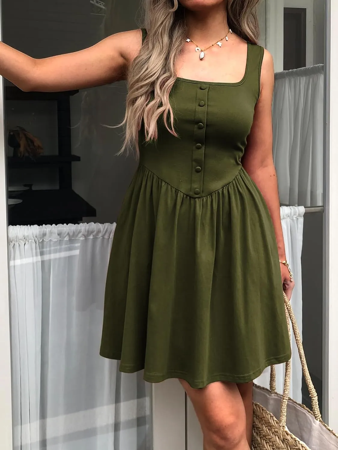 Women's Sleeveless Button Down Casual Mini Dress with Pockets  Soft Summer Dress for Daily Wear