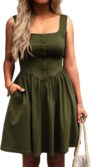 Women's Sleeveless Button Down Casual Mini Dress with Pockets  Soft Summer Dress for Daily Wear