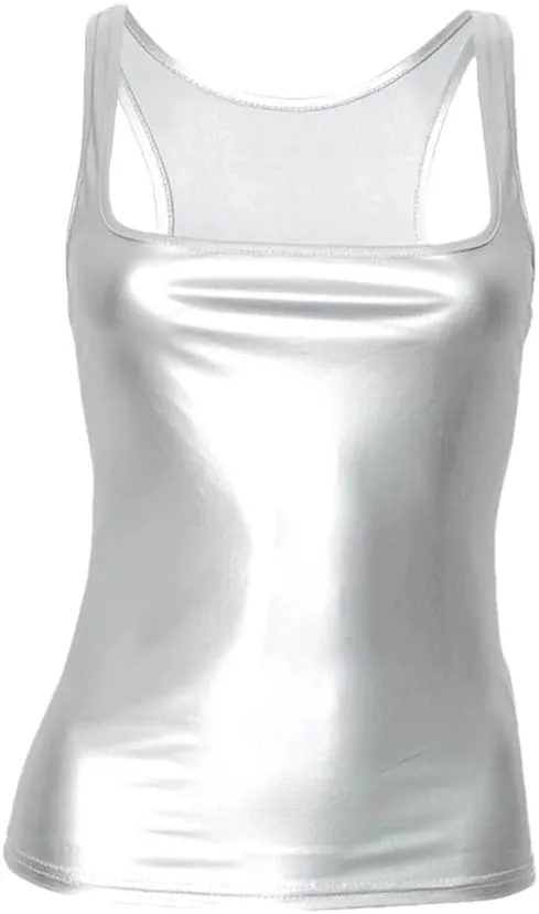 Women's Solid Color Casual Square Collar Pu Imitation Leather Y2k Slim Sleeveless Camisole