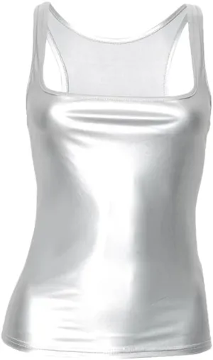 Women's Solid Color Casual Square Collar Pu Imitation Leather Y2k Slim Sleeveless Camisole