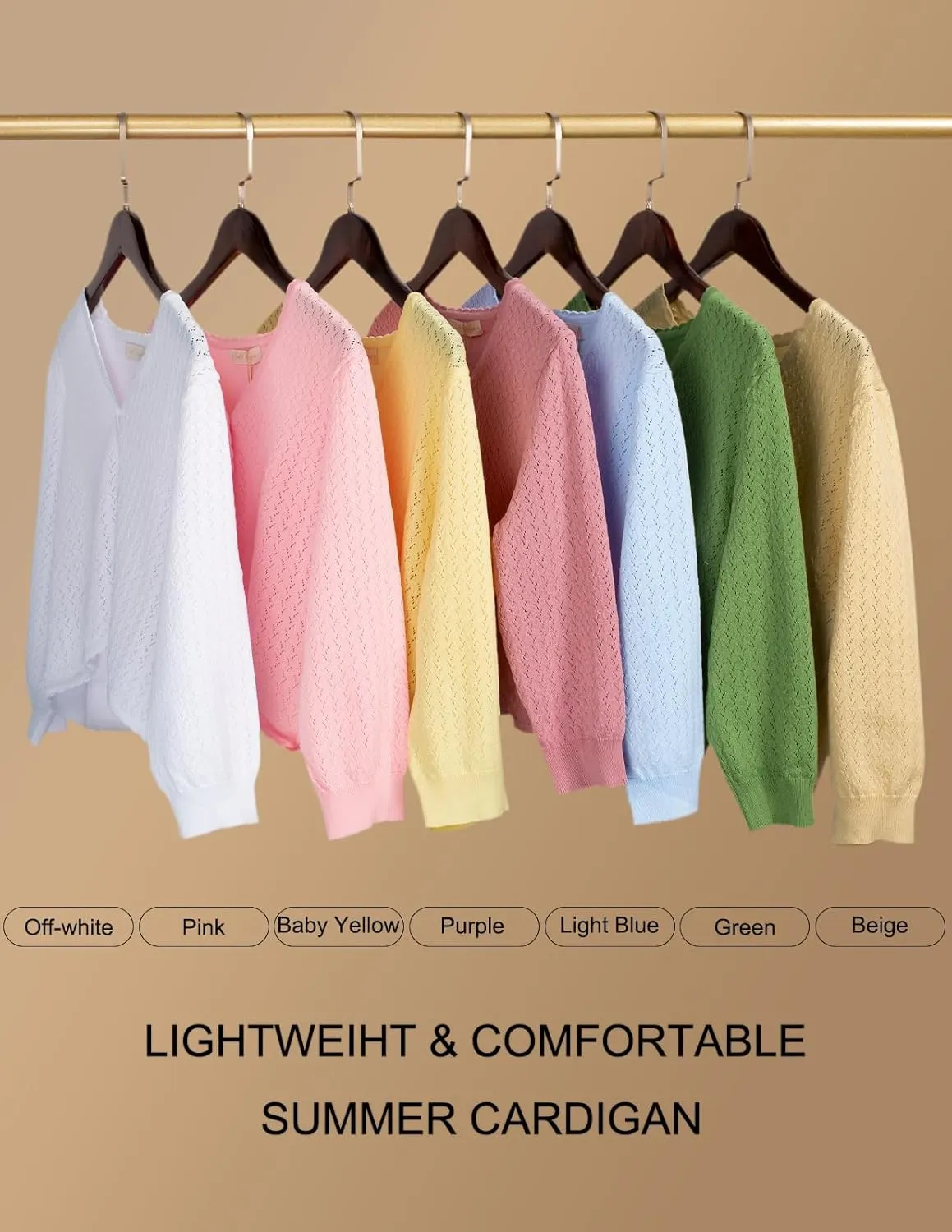 Womens Summer 3/4 Sleeve Bolero Shrug for Dress Open Front Scalloped Knit Cropped Cardigan Sweater Lightweight