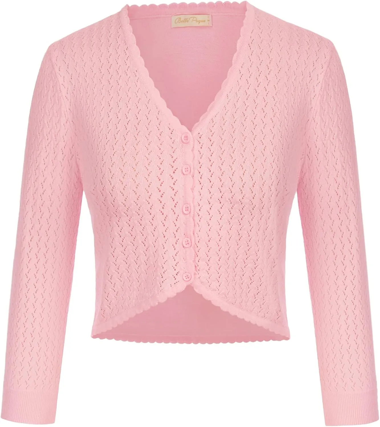 Womens Summer 3/4 Sleeve Bolero Shrug for Dress Open Front Scalloped Knit Cropped Cardigan Sweater Lightweight