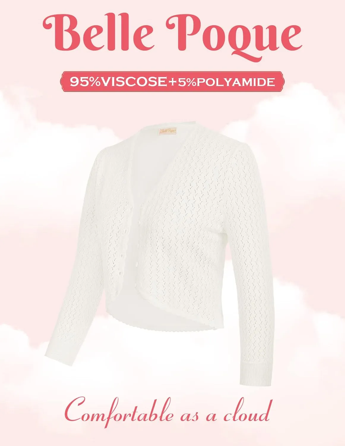 Womens Summer 3/4 Sleeve Bolero Shrug for Dress Open Front Scalloped Knit Cropped Cardigan Sweater Lightweight