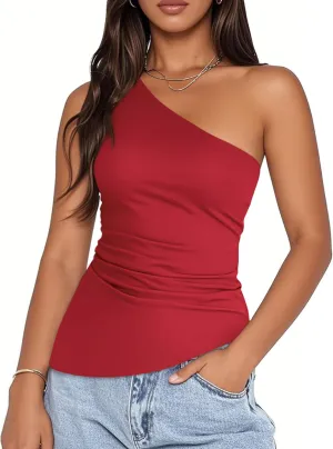Womens Summer One Shoulder Tops Going Out Shirts Asymmetrical Sexy Cute Y2K Clothes Spring Outfits 2025