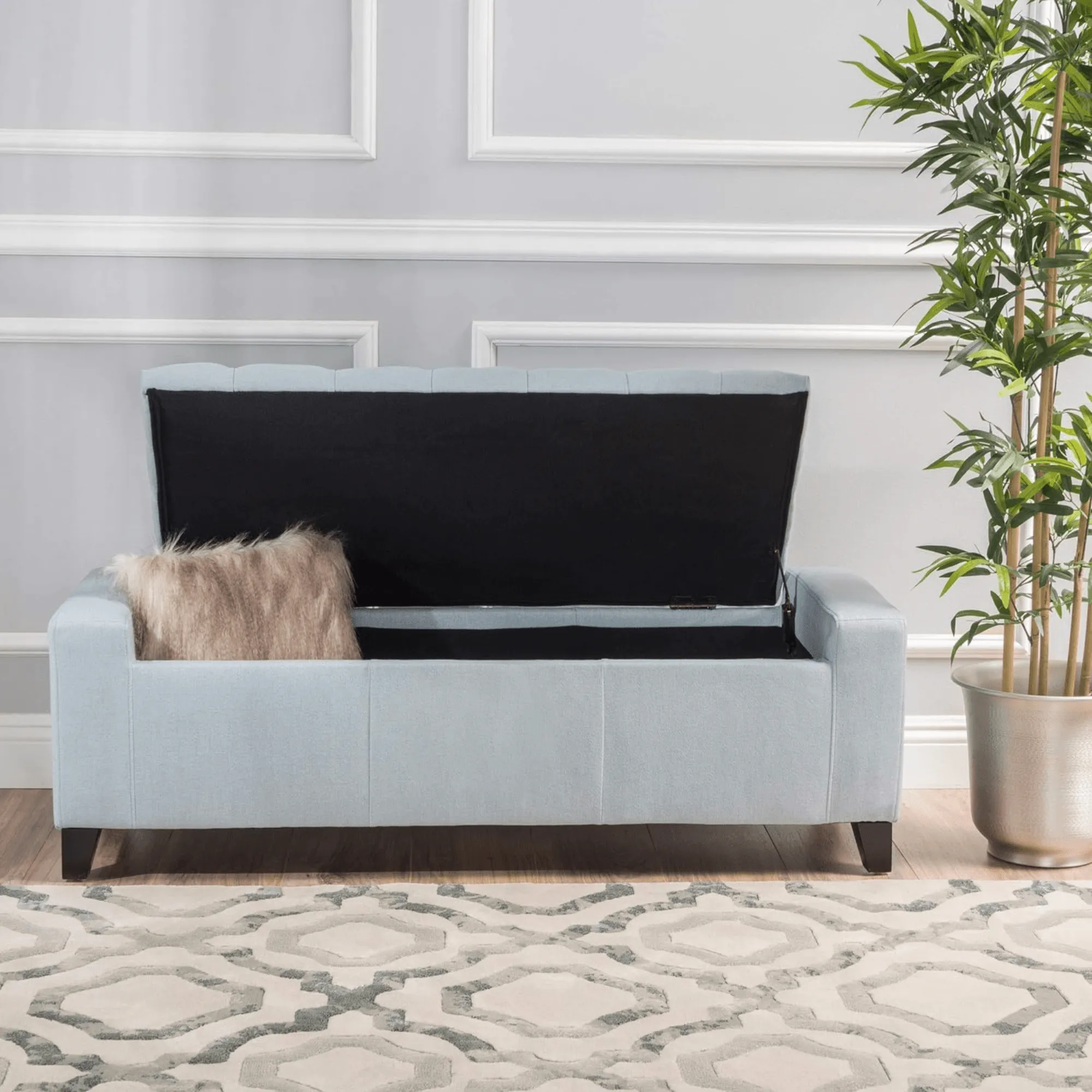 Wooden Twist Raffinée Solid Wood Flip Top Storage Bench with Soft Upholstery Multipurpose Storage Chest Store Blanket Cushion Pillow