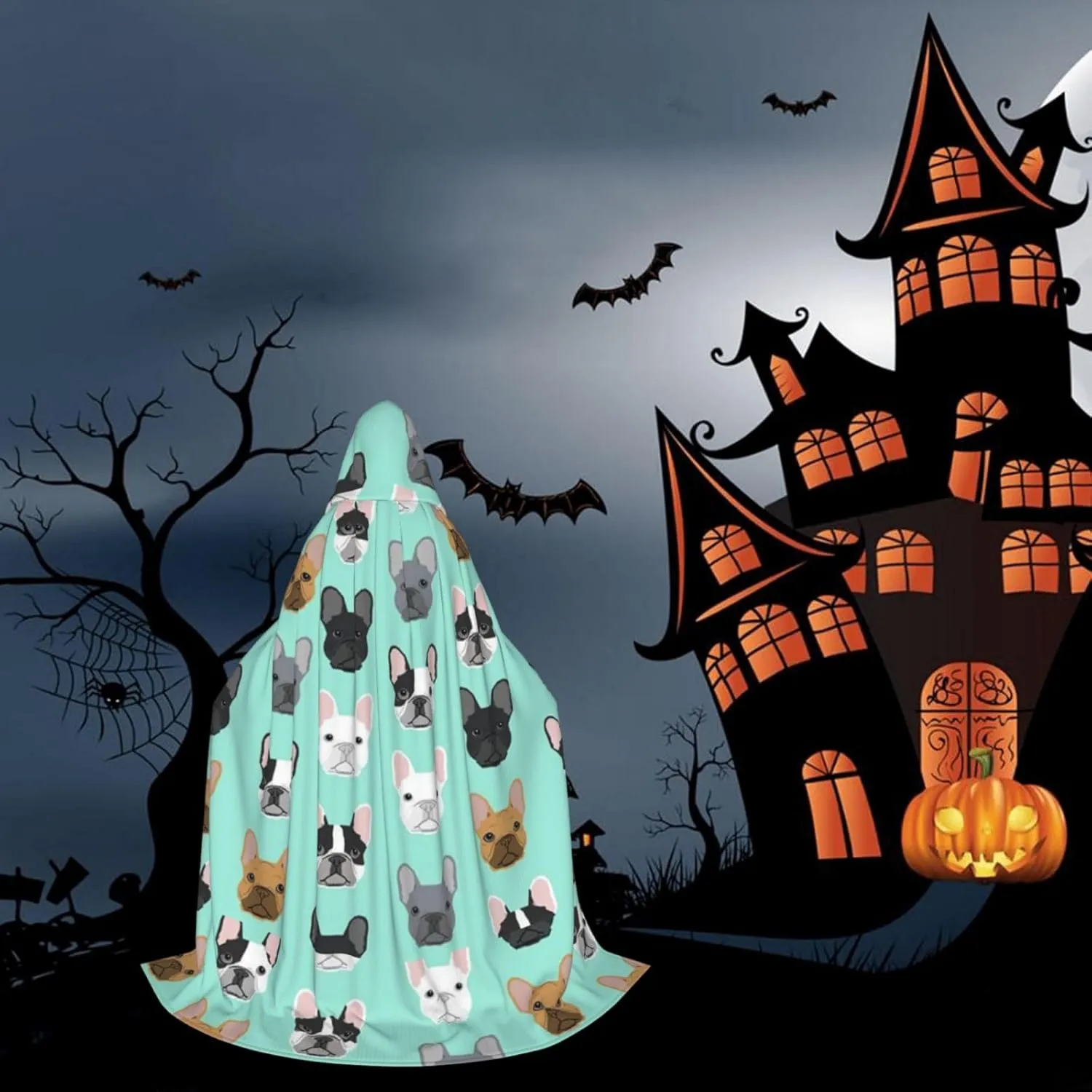 WURTON French Print Halloween Hooded Capes Unisex Hooded Cloaks Gothic Cloaks For Cosplay Festivities