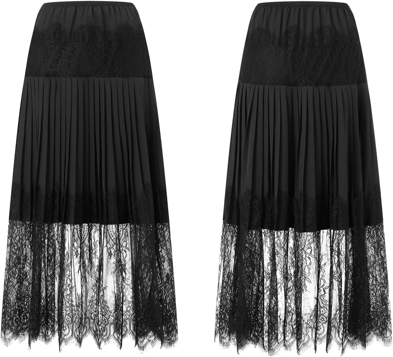 WZTYYDS Women Summer Pleated Skirt Casual Floral Lace Elastic A-Line Midi Skirt for Beach Vacation Club Streetwear