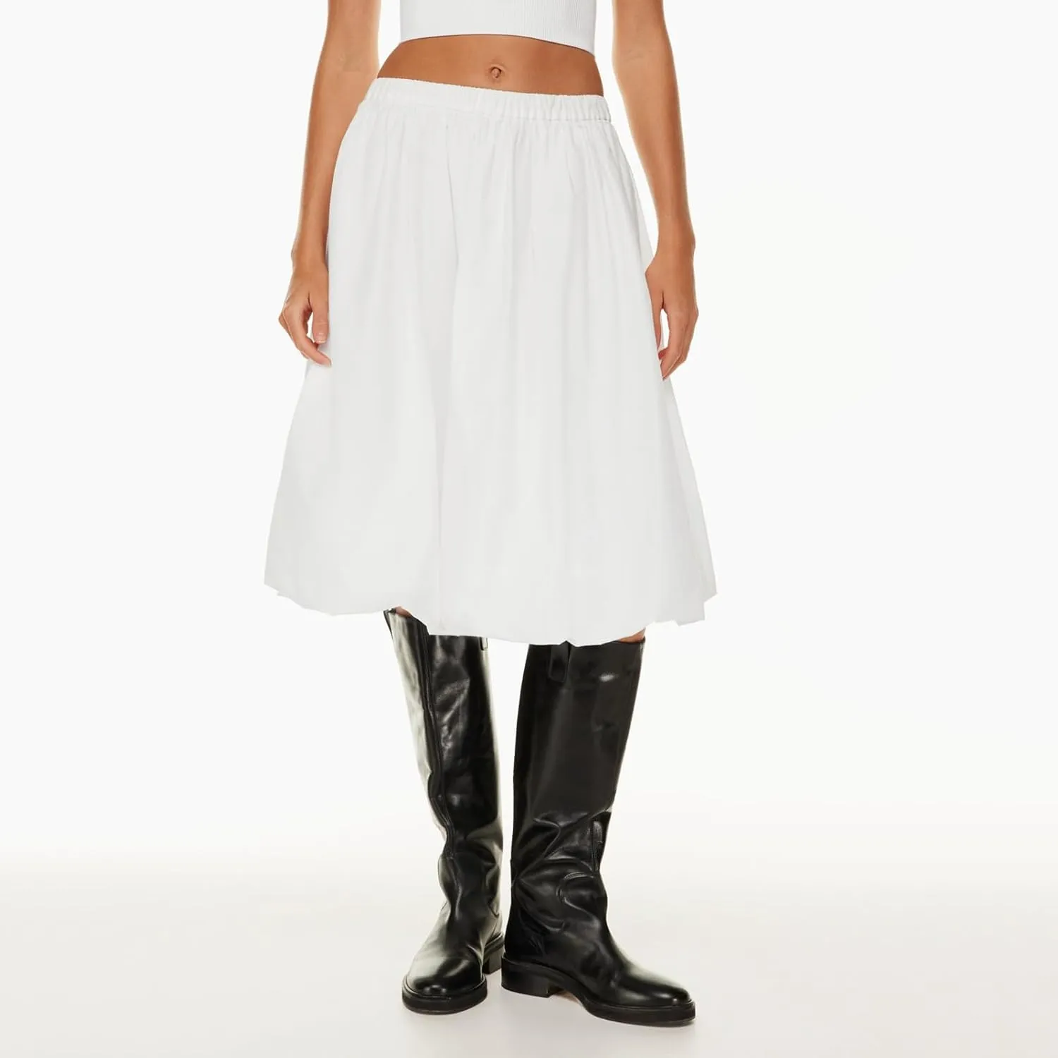 XBTCLXEBCO Women Y2K Bubble Midi Skirt Elastic Waist Flowy A-Line Long Skirt Ruffle Hem Puffy Balloon Skirt Summer Streetwear