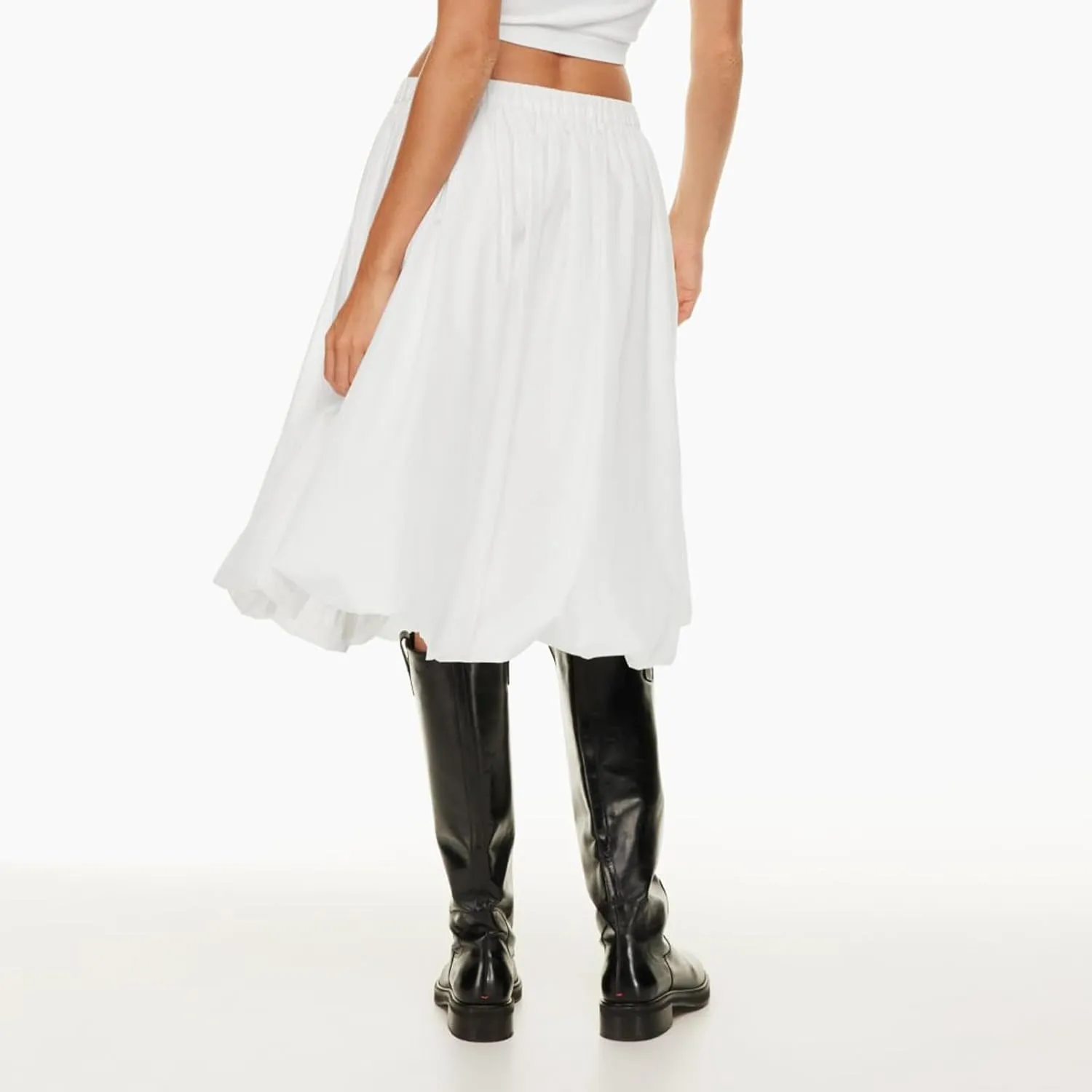 XBTCLXEBCO Women Y2K Bubble Midi Skirt Elastic Waist Flowy A-Line Long Skirt Ruffle Hem Puffy Balloon Skirt Summer Streetwear