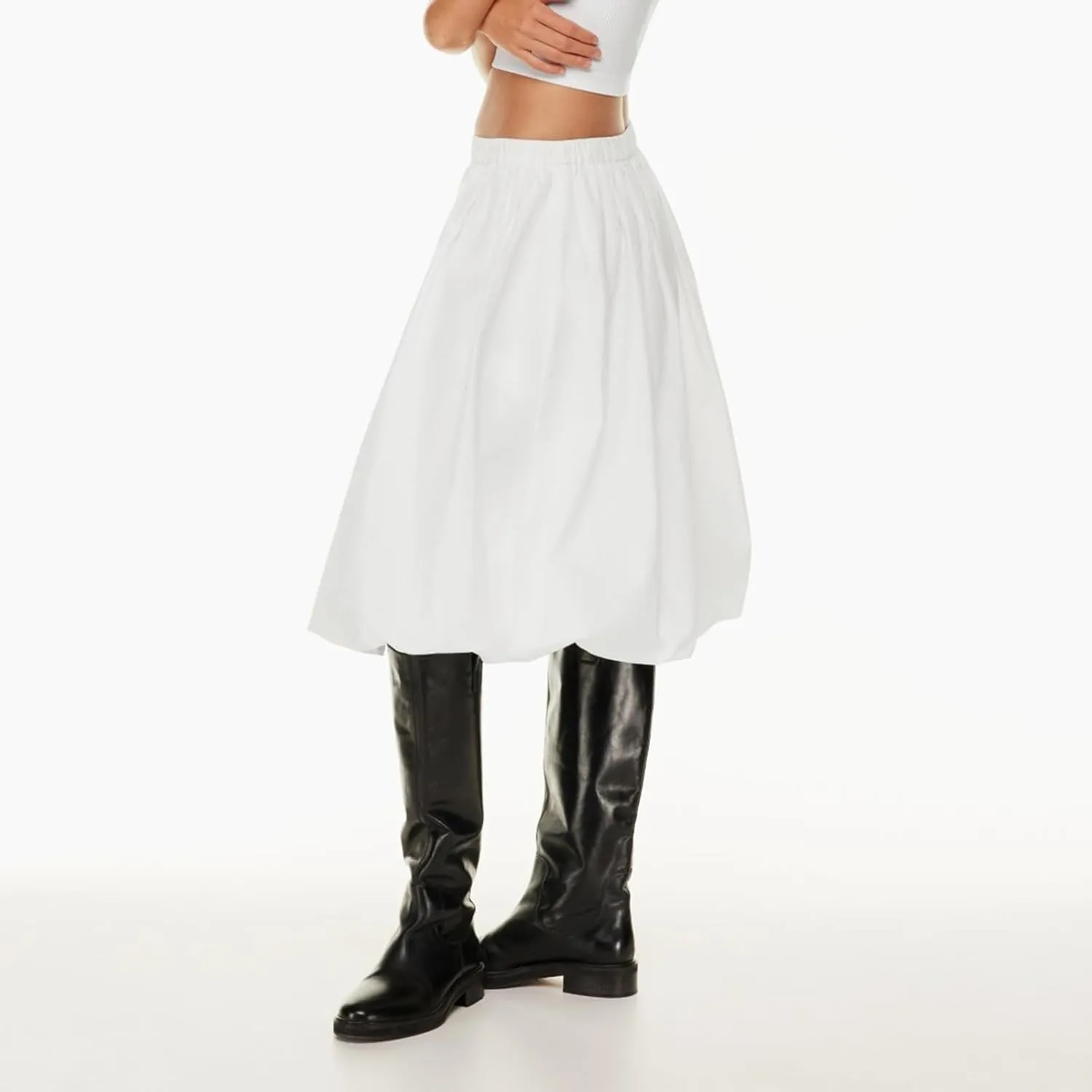 XBTCLXEBCO Women Y2K Bubble Midi Skirt Elastic Waist Flowy A-Line Long Skirt Ruffle Hem Puffy Balloon Skirt Summer Streetwear