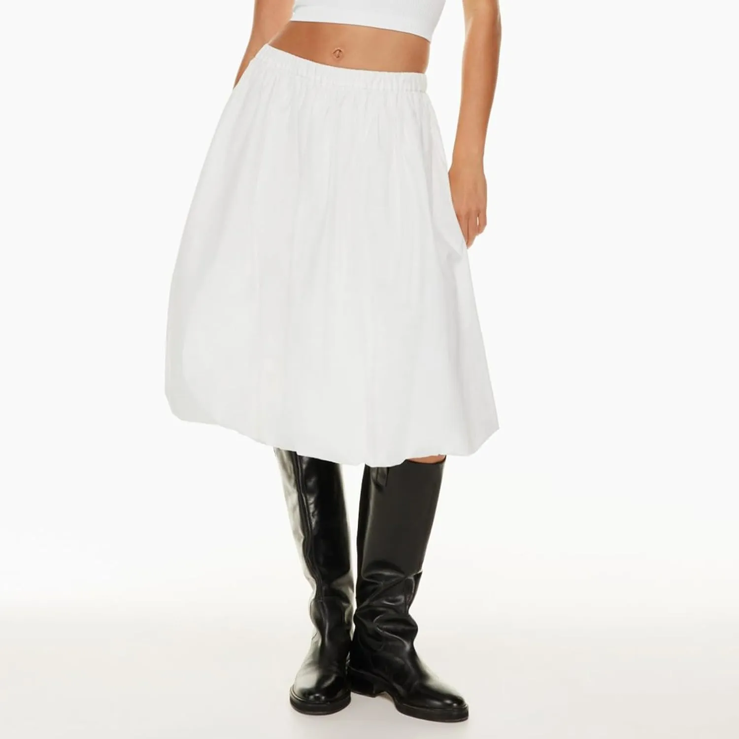 XBTCLXEBCO Women Y2K Bubble Midi Skirt Elastic Waist Flowy A-Line Long Skirt Ruffle Hem Puffy Balloon Skirt Summer Streetwear