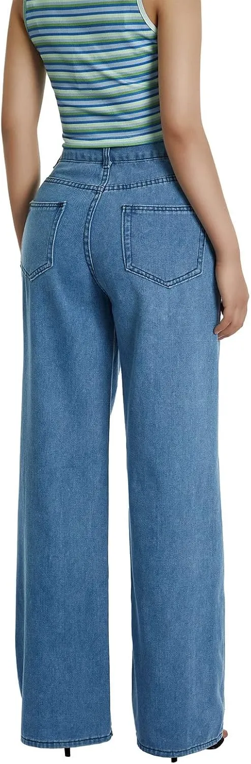 Y2k Boyfriend Cargo Jeans Women Baggy Denim Pants High Waist Wide Leg Casual Loose Grunge Denim Trousers Streetwear