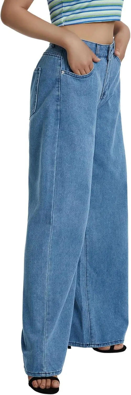 Y2k Boyfriend Cargo Jeans Women Baggy Denim Pants High Waist Wide Leg Casual Loose Grunge Denim Trousers Streetwear