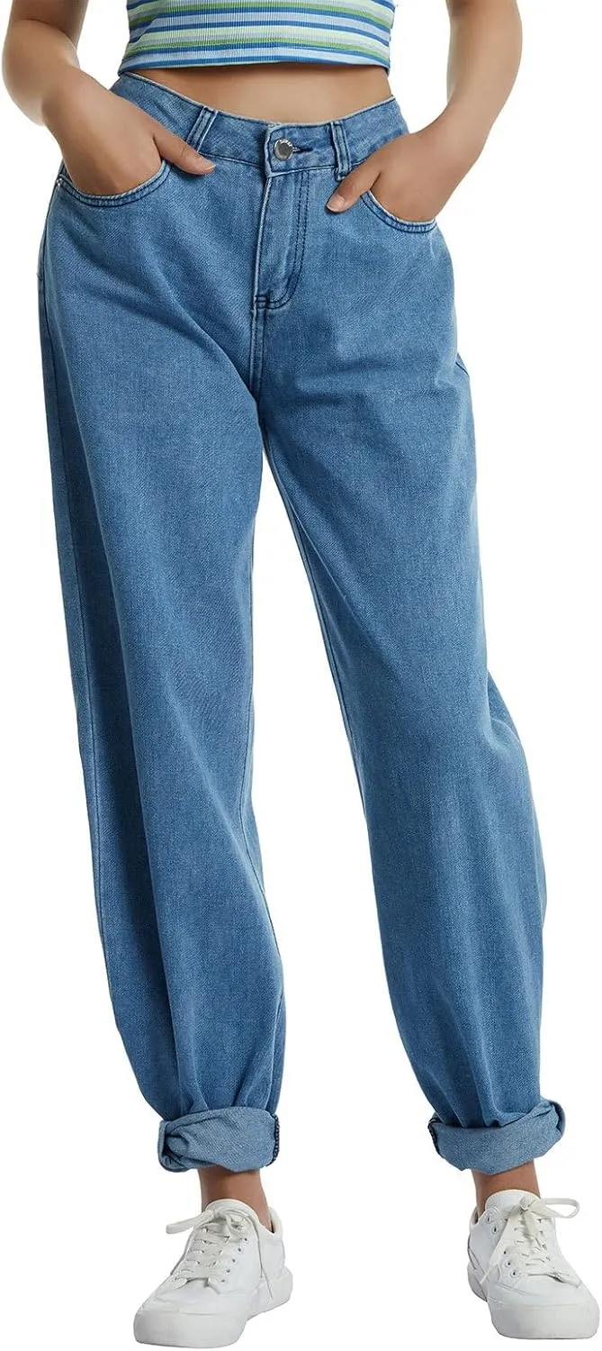 Y2k Boyfriend Cargo Jeans Women Baggy Denim Pants High Waist Wide Leg Casual Loose Grunge Denim Trousers Streetwear