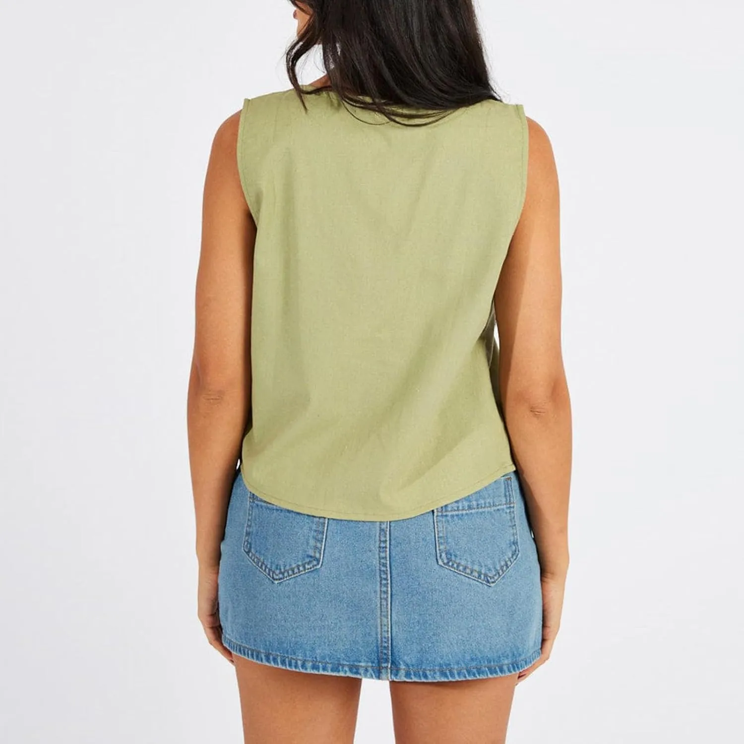 Y2k Front Tie Tank Tops for Women Sleeveless Slim Fit Ruffle Hem Crop Top Cute Summer Going Out Peplum Vest