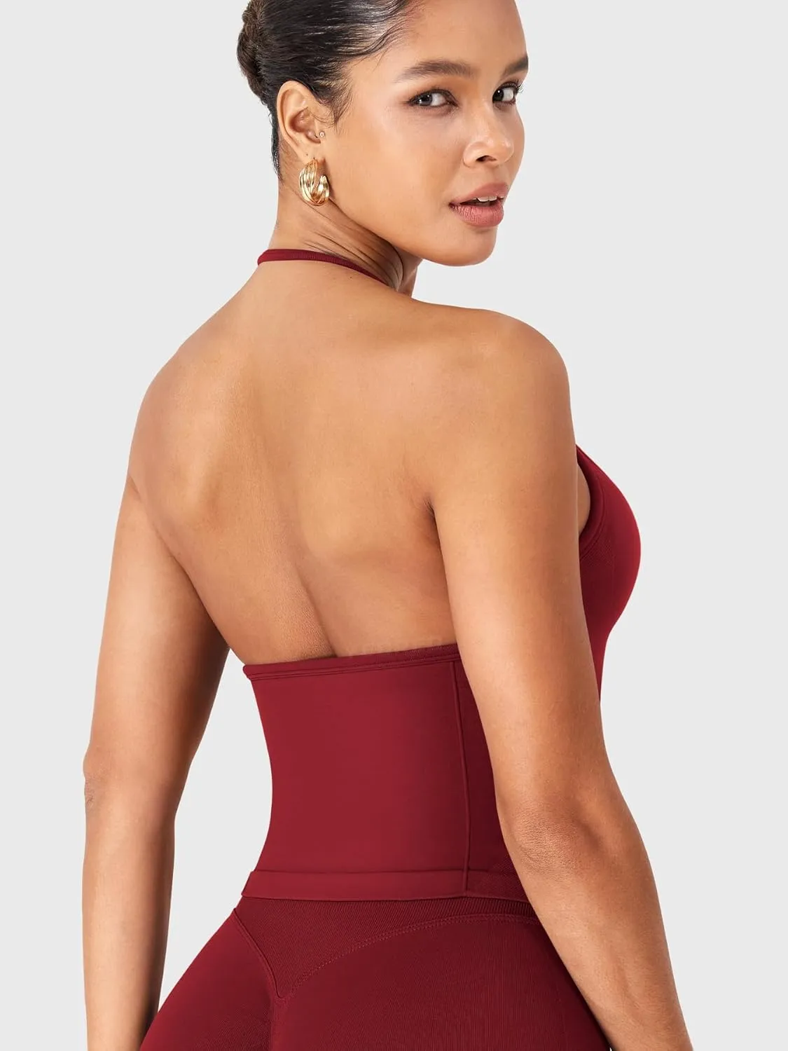 YEOREO SoftHue Impact Longline Strappy Top Women's Halter Workout Tank Tops Backless Gym Longline with Adjustable Strap