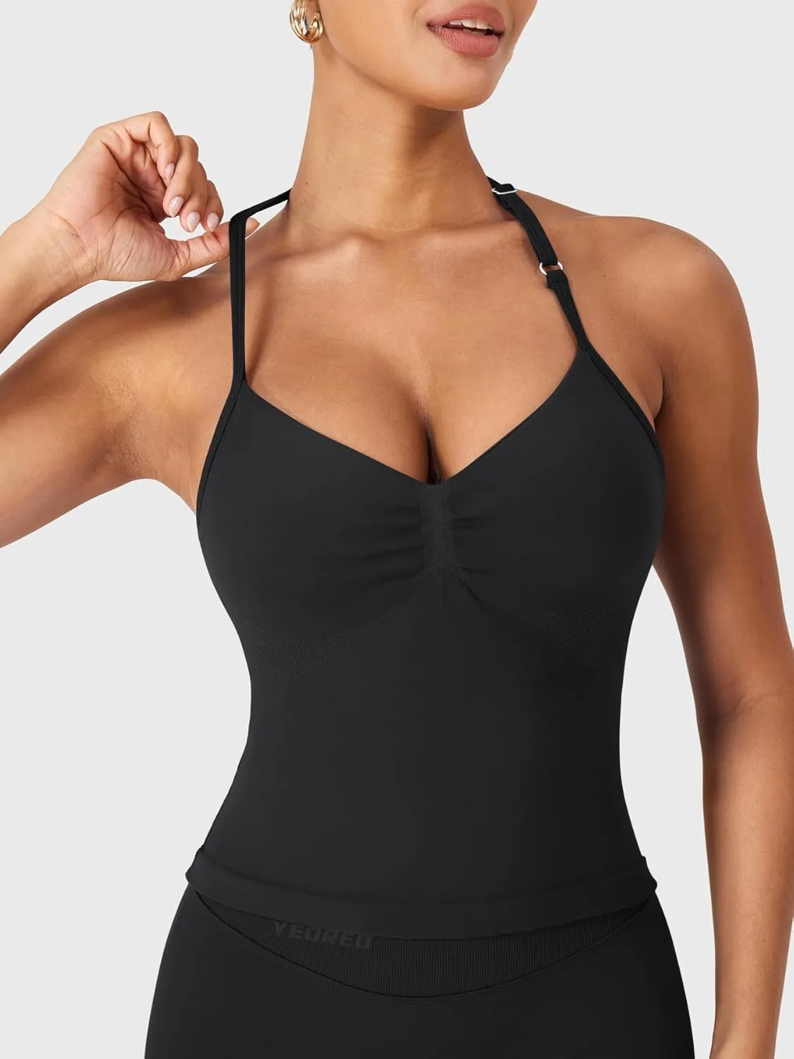 YEOREO SoftHue Impact Longline Strappy Top Women's Halter Workout Tank Tops Backless Gym Longline with Adjustable Strap