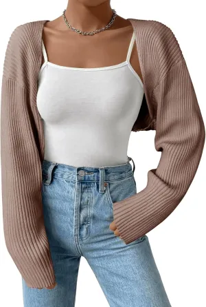Zeagoo Women 2024 Fall Winter Shrug Sweater Long Sleeve Knit Bolero Crop Top Drop Shoulder Cardigan for Dresses