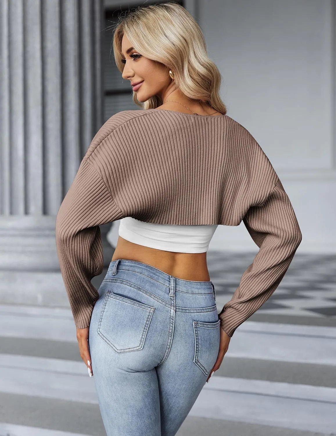 Zeagoo Women 2024 Fall Winter Shrug Sweater Long Sleeve Knit Bolero Crop Top Drop Shoulder Cardigan for Dresses