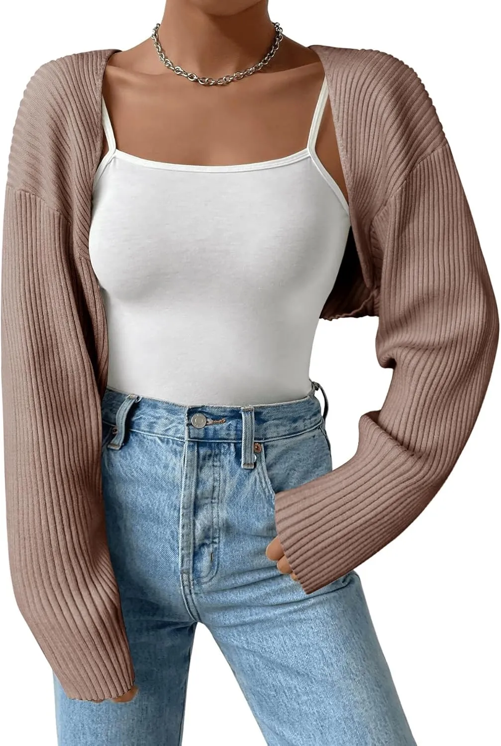 Zeagoo Women 2024 Fall Winter Shrug Sweater Long Sleeve Knit Bolero Crop Top Drop Shoulder Cardigan for Dresses